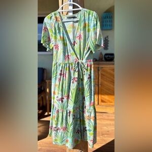 Floral Green Iris Wrap Dress